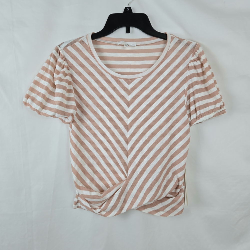 June & Hudson Womens Pink White Striped Twist Front Cropped Top Medium NEW Boho